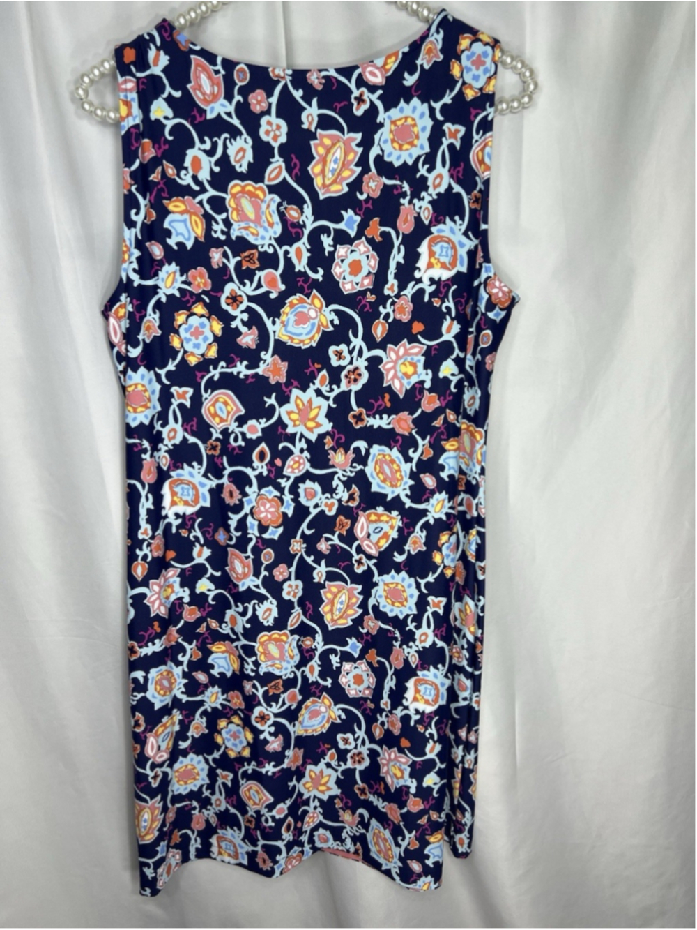 Talbots Navy Multicolor Boho Floral Knit Dress Sleeveless Scoop Neck PM Office - Picture 4 of 9